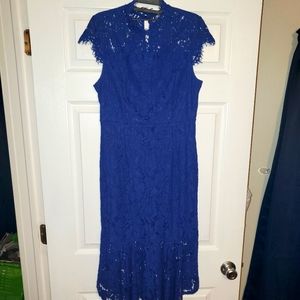 Blue Lace overlay dress, Below knee dress
